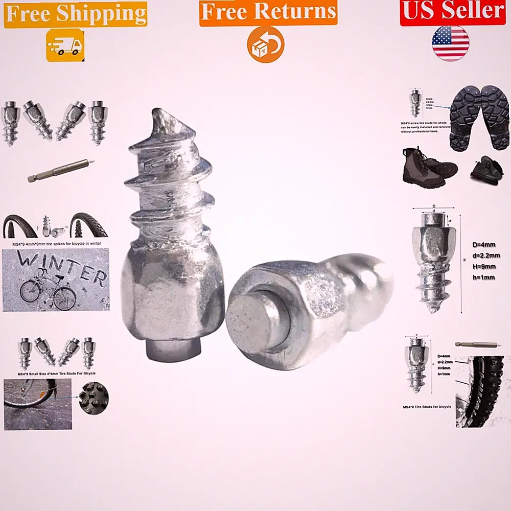 100 Pcs Ice Snow Bicycle Tire Studs 4mm x 9mm Carbon Steel Silver