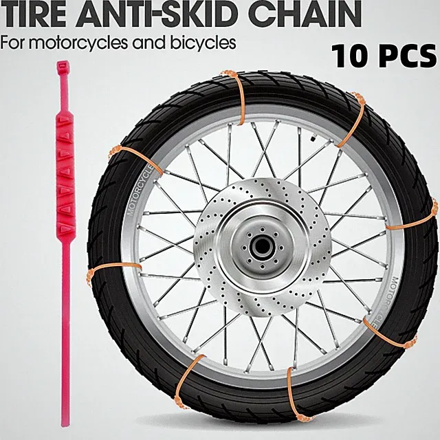 10x Red Nylon Triangle Tire Non-slip Snow Chains For Motorcycles Bicycles Wheels