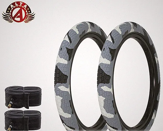 2 ALTA 20" X 2.35" SEMISLICK STREET PARK TIRE BMX BIKE SNOW CAMO/ARMY W/TUBES.
