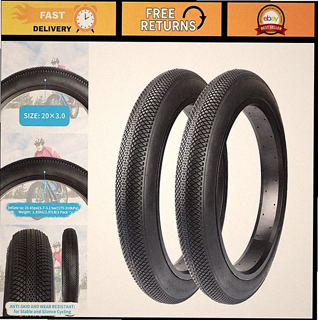 2 Pack Fat Bike Tires 20"x3" & 24"x3" with Tubes - E-Bike, BMX, Mountain, Snow