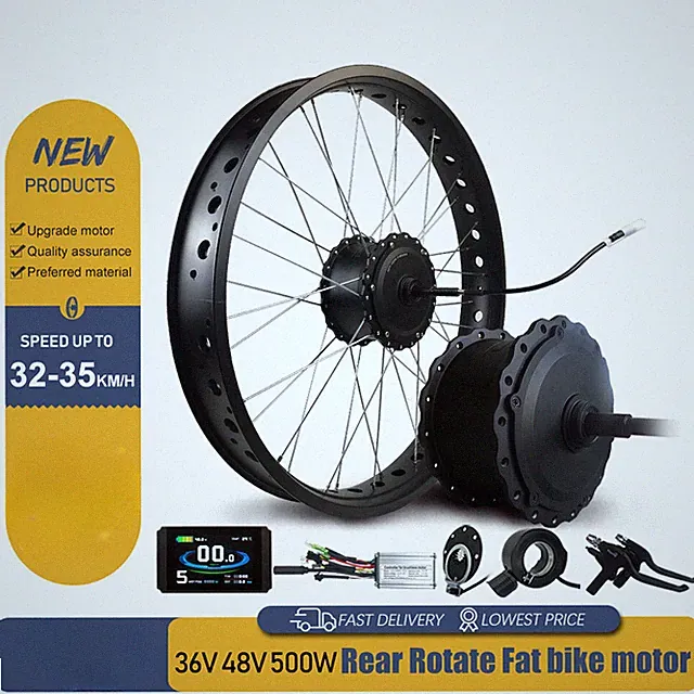 20 26inch Snow Fat E-bike Conversion Kit 36 48V 500W Rear Rotate Wheel Hub Motor