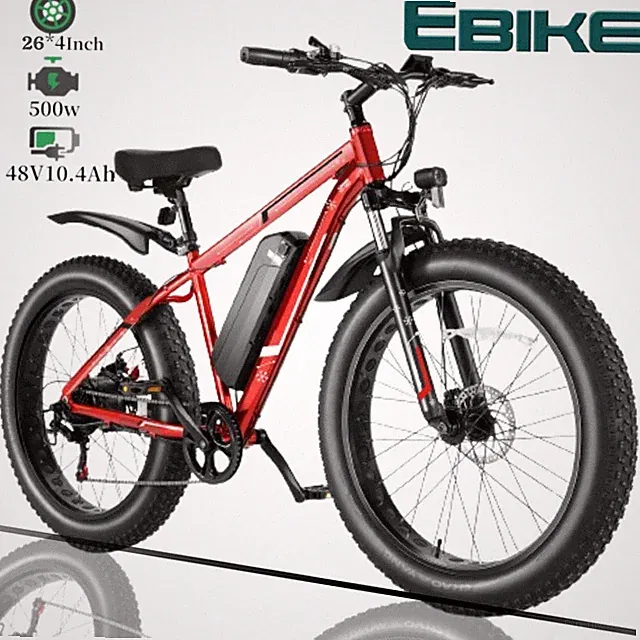 26'' Electric Bike Fat Tire Snow Bicycle 500W Mountain E-bike Up to 50 Miles🚴