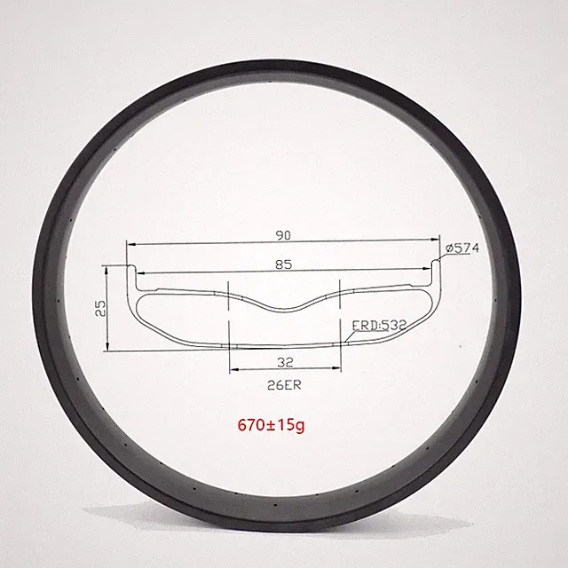 26er Snow Fat Bike Carbon Rim 90x25mm Clincher/Hookless Disc Brake Ring