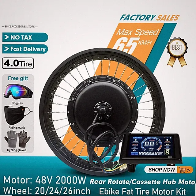 48V 2000W EBike Fat Tire Conversion Kit 4.0Tyre Rear Hub Motor Wheel Snow Bike