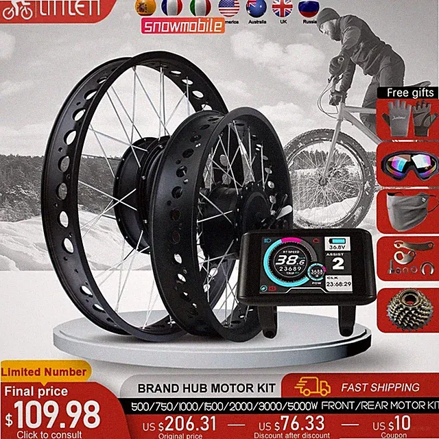 48V 72V 500W-5000W 4.0 Hub Motor Wheel for Snow Ebike Conversion Kit 20 24 26in