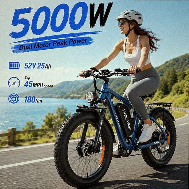 5000W Dual Motor Electric Bike for Adults 26" Fat Tire 45MPH Mountain Off Road