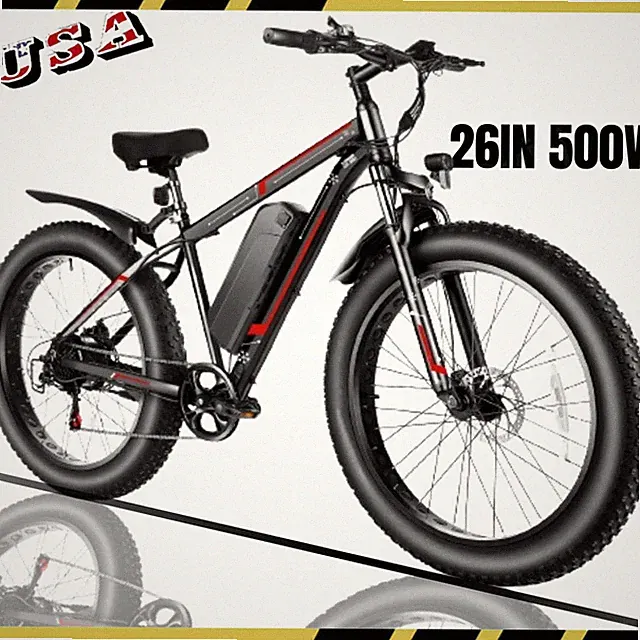 7 Speed 26inch Electric Bike Fat Tire Snow Bicycle 500W Mountain Beach Bicycle~