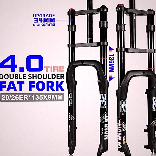 Double Shoulder Snow E-bike Supension Air Fork 20/26inch MTB Fat Bicycle Forks