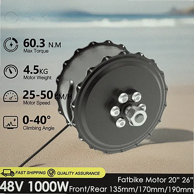 E-Bike Snow Bicycle Dirt 48v /1000W Brushless Hub Motor for Fat Bike Rear Wheel