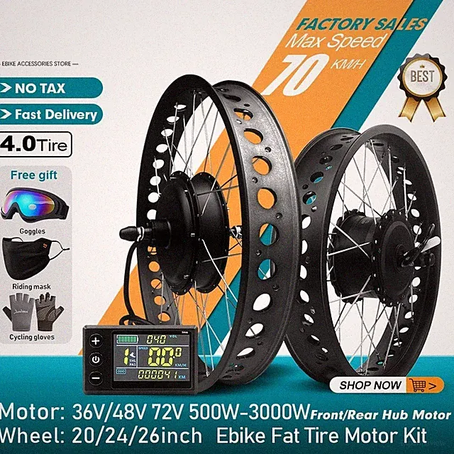 Ebike Fat Tire 48V 2000W 3000W 4.0 Hub Motor Wheel Snow Conversion Kit 20 24 26"