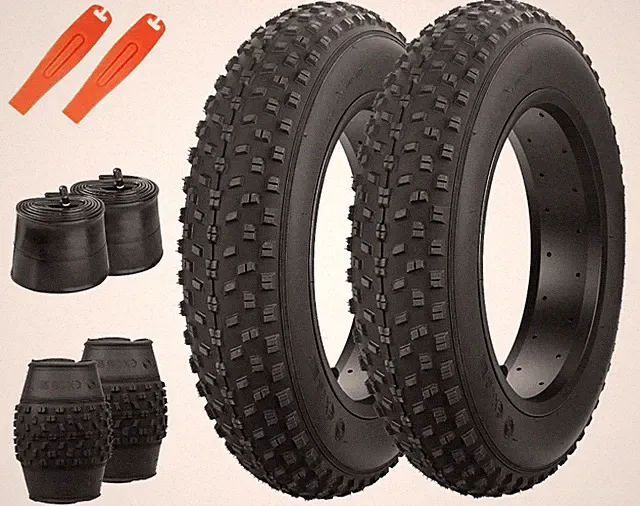 Fat Tire E-Bike Snow Bike Tire 16" x 4" - 2 Pack with Tubes and Levers