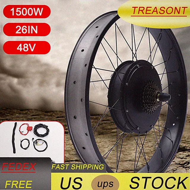 Fat Tire Electric Bicycle Snow Bike Motor Conversion Kit Rear Wheel LCD 48V 26"