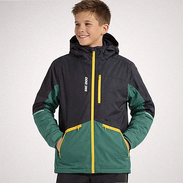 Ski Doo Teens Particle Winter Coat Jacket Black Green Yellow Zip Hooded Size 16