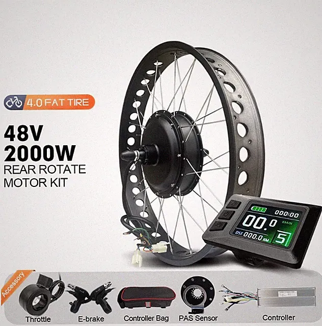 Snow Electric Bike Fat Conversion Kit 2000W 48V Rear Rotate Hub Motor 20/24/26In
