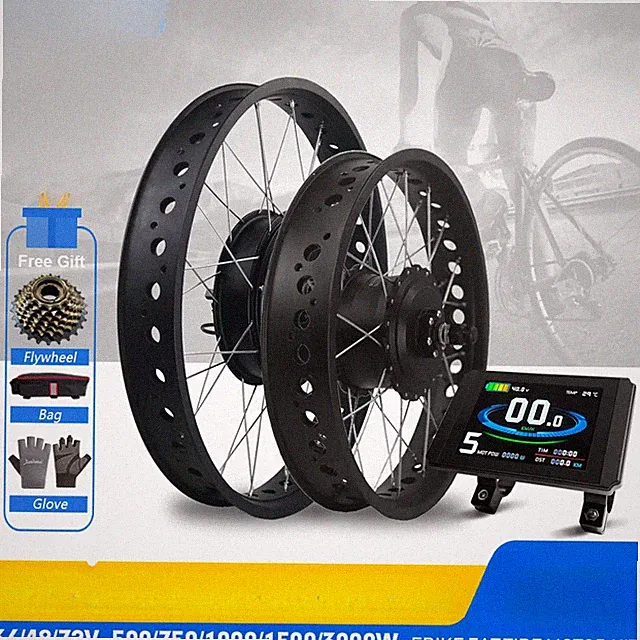 Snow Fat Tire E-bike Conversion Kit 48V 500-3000W 20 26inch Brushless Hub Motor