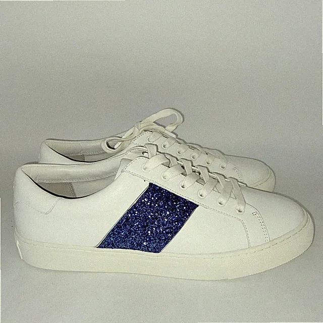 Tory Burch Snow White Navy Carter Glitter Lace-Up Sneakers Size 10.5M