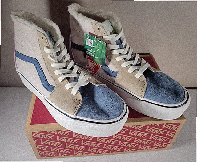 VANS Sk8 Hi Tapered Pig Suede/Sherpa Multicolor Platform Shoes Women 10 Men 8.5